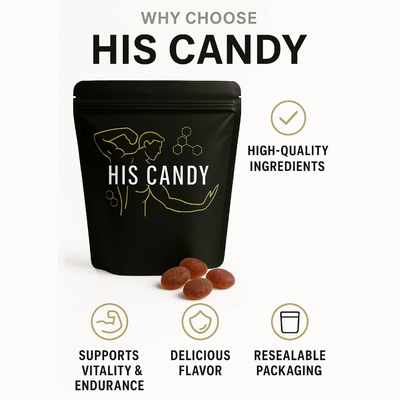 HIS CANDY Energy Boosting Candy Workout Aid for Maximizing Performance, Vitality and Endurance, Pack of 10 Lozenges