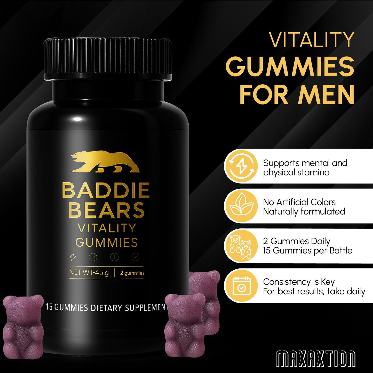 BADDIE BEARS MAX ENERGY GUMMIES – Rapid Strength & Power Boost! (15-Pack)